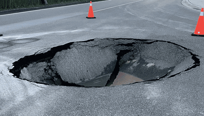 Repair work continues on the sinkhole on Halton Hills Main Street