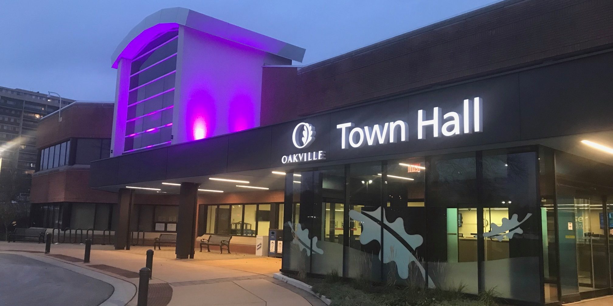 Oakville town hall lit colours september